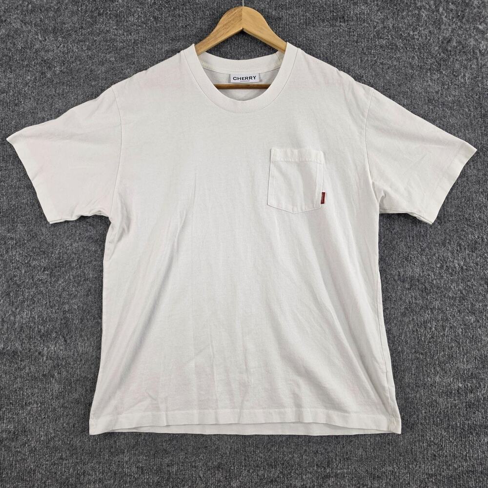 Cherry Los Angeles Shirt Mens Large White Pocket Tee Cotton Made USA Minimalist